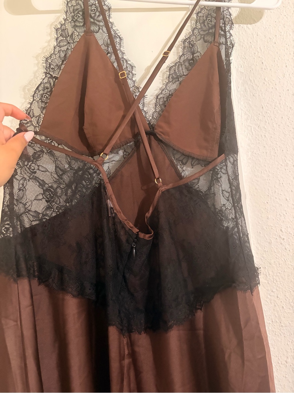 Victoria's Secret Black Lace and Brown Satin Slip Dress - Picture 3 of 5